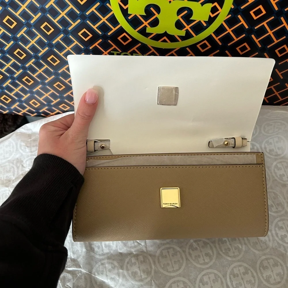 Tory Burch Emerson Colorblock Wallet on a Chain Crossbody Bag Brie Almond Flour